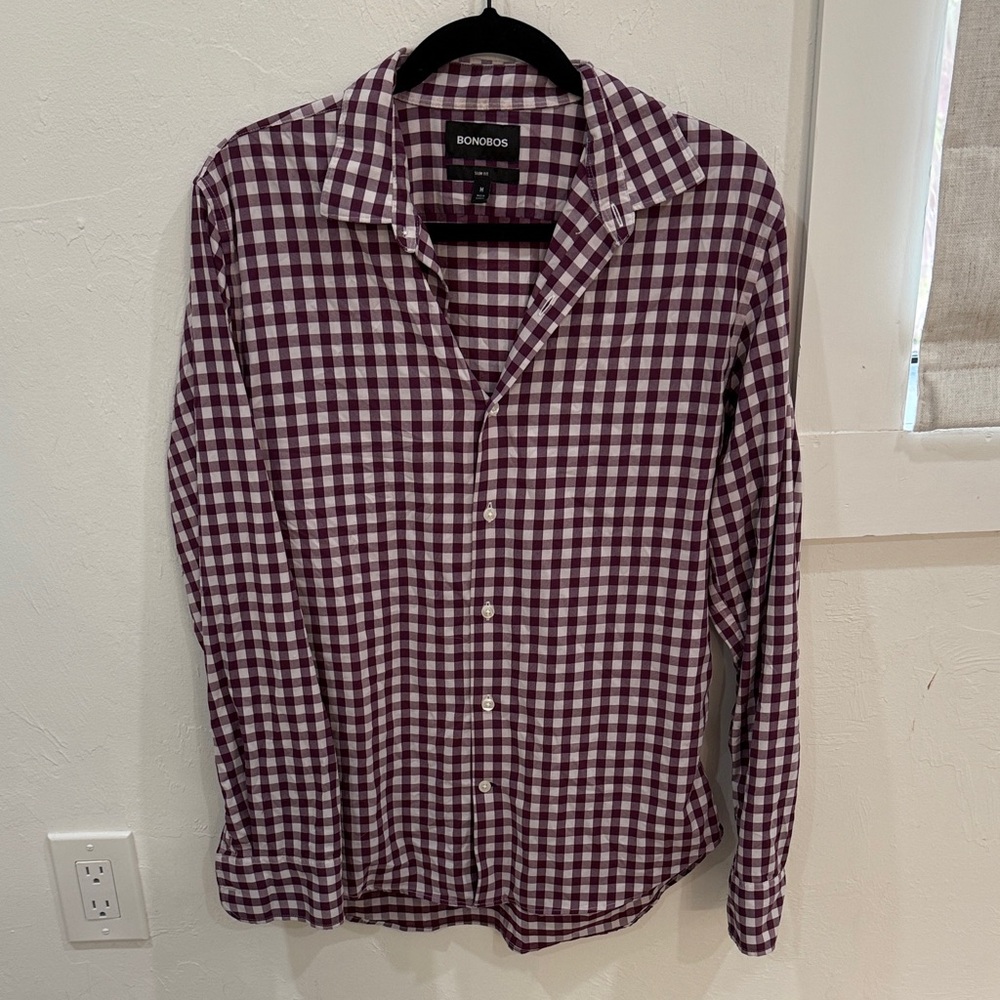 Bonobos Maroon and White Plaid Shirt
